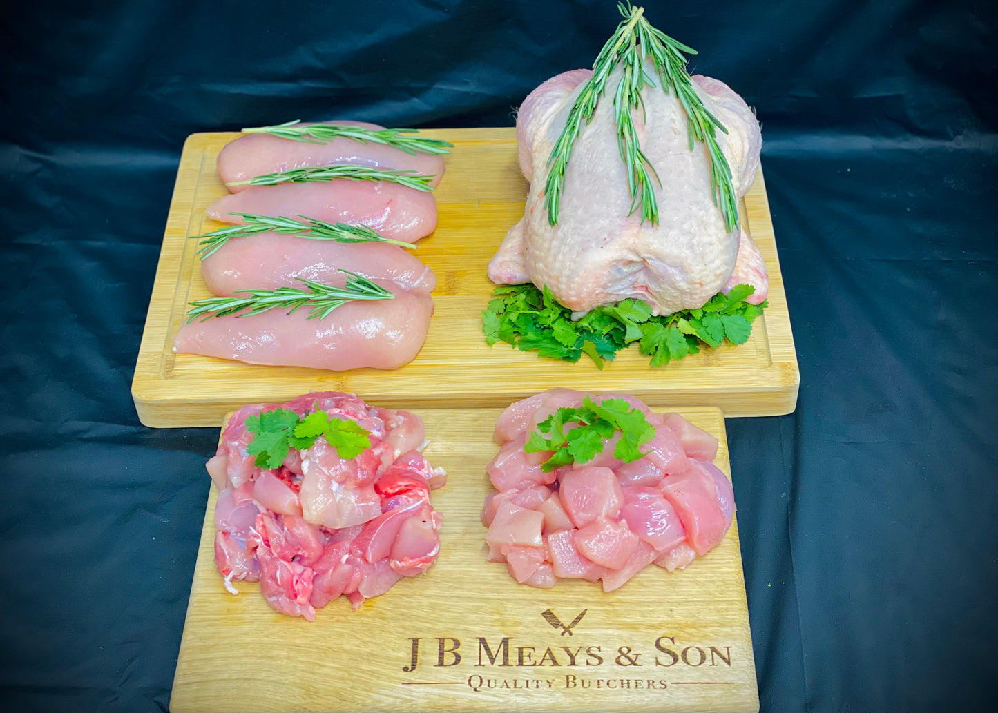 Contains: 1 x Fresh Chicken (Approximately 1.8kg) 4 x Chicken Fillets 450g Diced Chicken Fillets 450g Diced Chicken Thighs