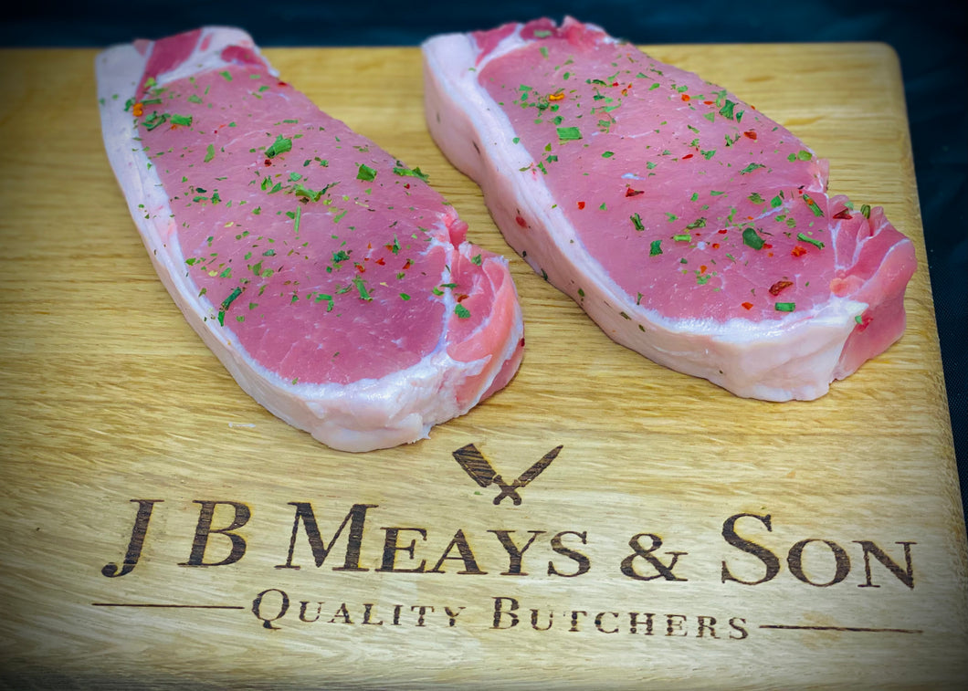 Fresh, hand cut pork steaks. Locally sourced in Leeds.  1 x Fresh Pork Steak (minimum weight 200g)
